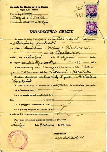 Akt chrztu do bierzmowania
