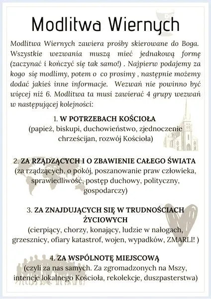 Intencje modlitwy wiernych