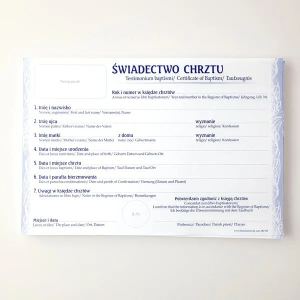 Koszty metryki chrztu
